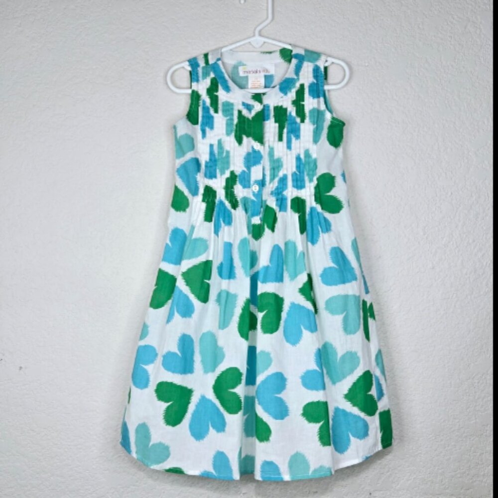 Masala Kids Blue Green Hearts Sleeveless Dress